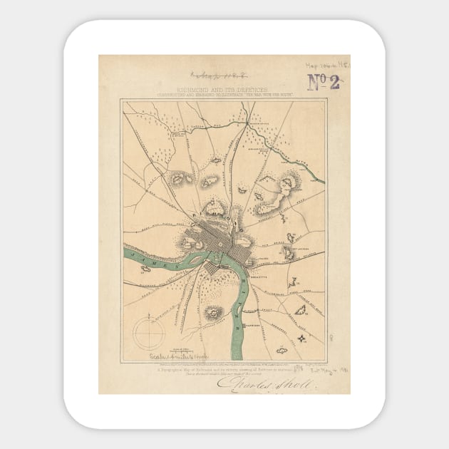 Vintage Map of Richmond Virginia (1867) Sticker by Bravuramedia